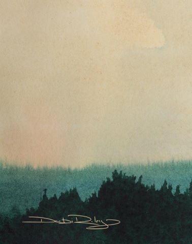 watercolour sky and tree landscape, debiriley.com 