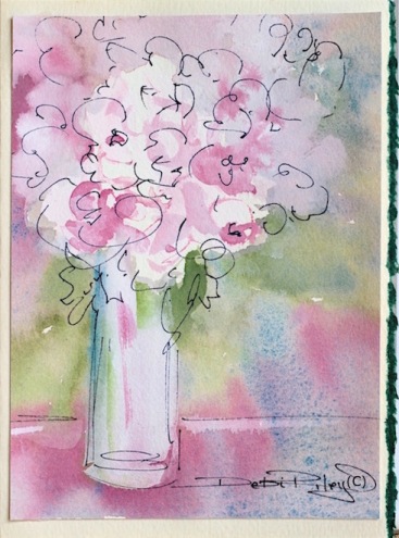 spring roses watercolor card, painting, debiriley.com