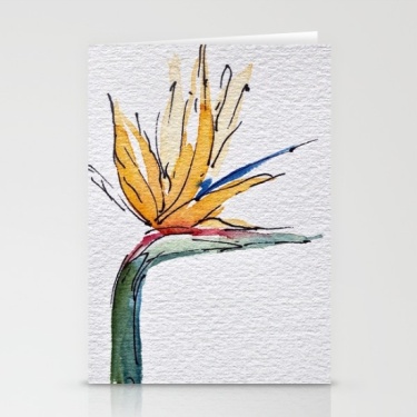 bright bird of paradise greeting cards, debi riley art, flower cards for Mothers day, Society 6, debiriley.com 