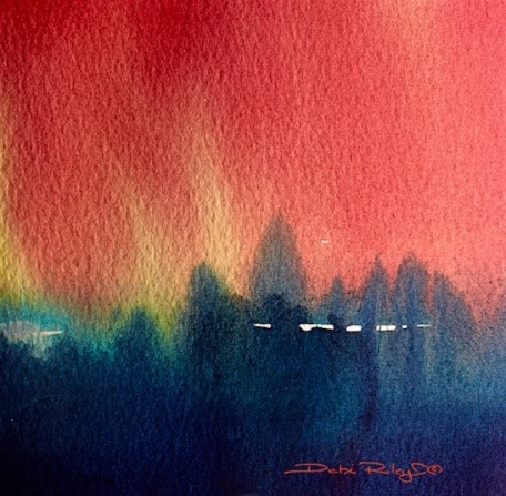 Fir Trees, watercolor ways, abstract painting, debiriley.com 