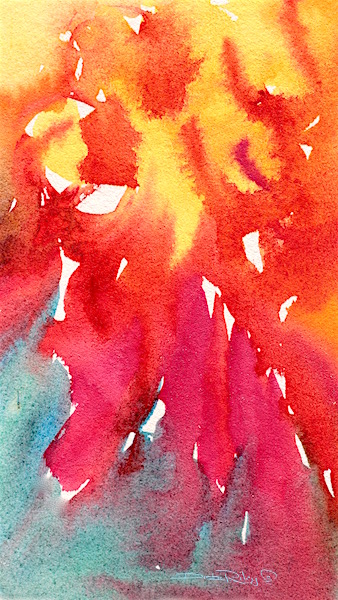 flames burst into petals, watercolor flower abstract,