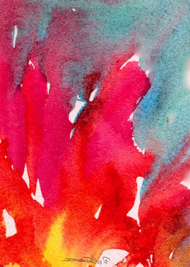 contemporary abstract watercolors, red flames, debi riley art 