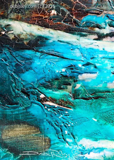 Ohanapecosh River abstract painting, teal glacier water, debi riley watercolor art