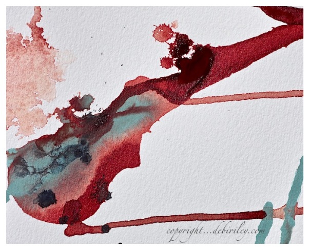 watercolor abstract, sage green, light red, works on paper, debiriley.com 