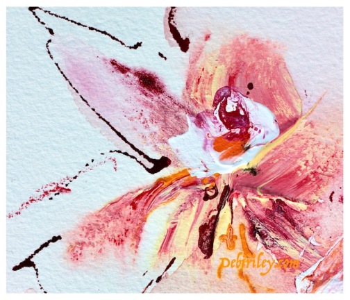 expressing mood through color, mixed media floral paintings, colorful orange pink flower art, debiriley.com 